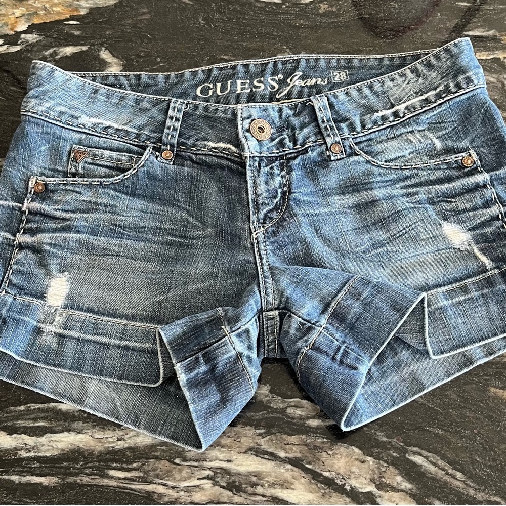 Guess Women's Distressed Blue Jean Shorts